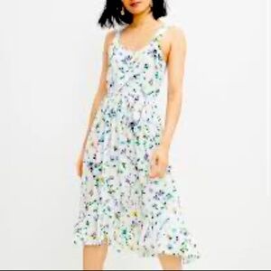 LOFT White Floral Spaghetti-Strap Midi Dress